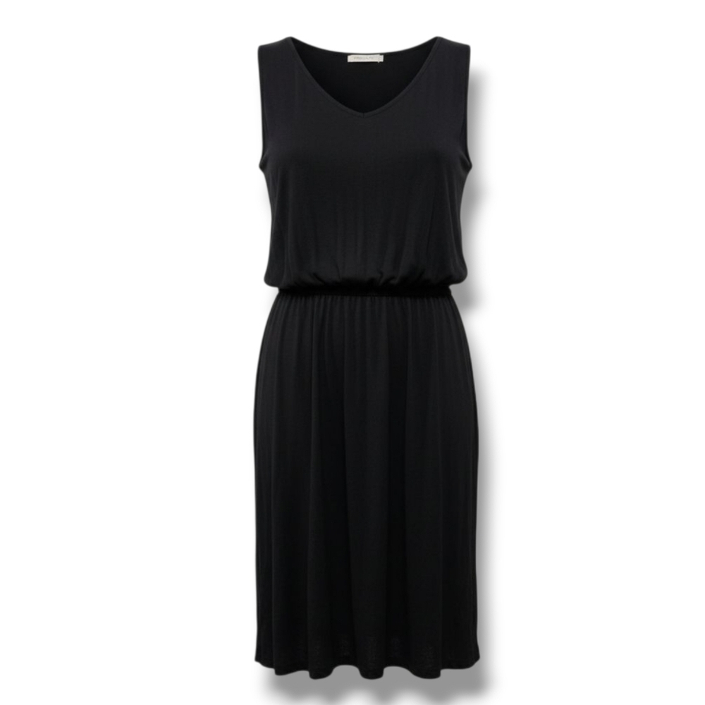 Merona Black Sleeveless V-Neck Belted Midi Dress – XS Gently Used